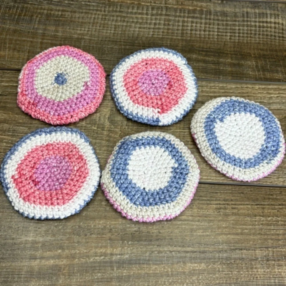 5 Coasters and 2 Round Scrubbies Set‎ Handcrafted Crochet by Seller Cotton